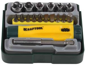 Отвертка реверсивная в наборе с битами и головками KRAFTOOL 26143-H18 ― KRAFTOOL SHOP