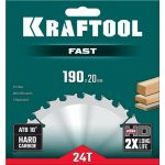 Диск пильный по дереву Fast 190 х 20 мм 24Т KRAFTOOL 36950-190-20