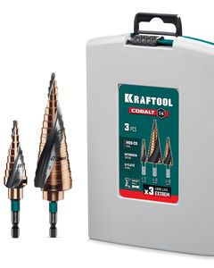 KRAFTOOL COBALT 3 шт., 4-32мм, азотирование, винтовая спираль, набор сверл ступенчатых(29691-4-32-H3) ― KRAFTOOL SHOP
