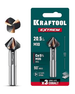 KRAFTOOL EXTREME Со5-А, d 20.5х10х63 мм, Z3, 90°, сталь M35, U-образная спираль, зенковка (29734-10) ― KRAFTOOL SHOP