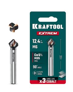 KRAFTOOL EXTREME Со5-А, d 12.4х8х56 мм, Z3, 90°, сталь M35, U-образная спираль, зенковка (29734-6) ― KRAFTOOL SHOP