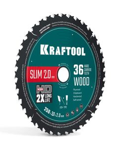 KRAFTOOL Slim wood cut 250 х 30 x 2.0 мм, 36Т, диск пильный по дереву, (36955-250-30-36) ― KRAFTOOL SHOP