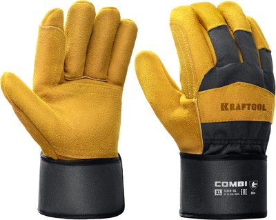 KRAFTOOL COMBI, XL (10) комбинированные двухслойные спилковые перчатки с доп. слоем на ладони (11310-XL) ― KRAFTOOL SHOP
