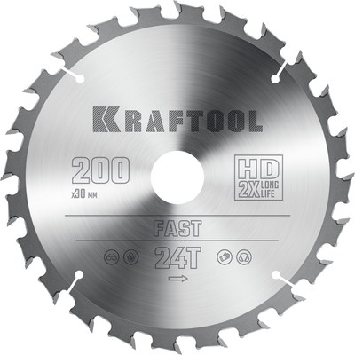 KRAFTOOL Fast, 200 х 30 мм, 24Т, пильный диск по дереву (36950-200-30) ― KRAFTOOL SHOP